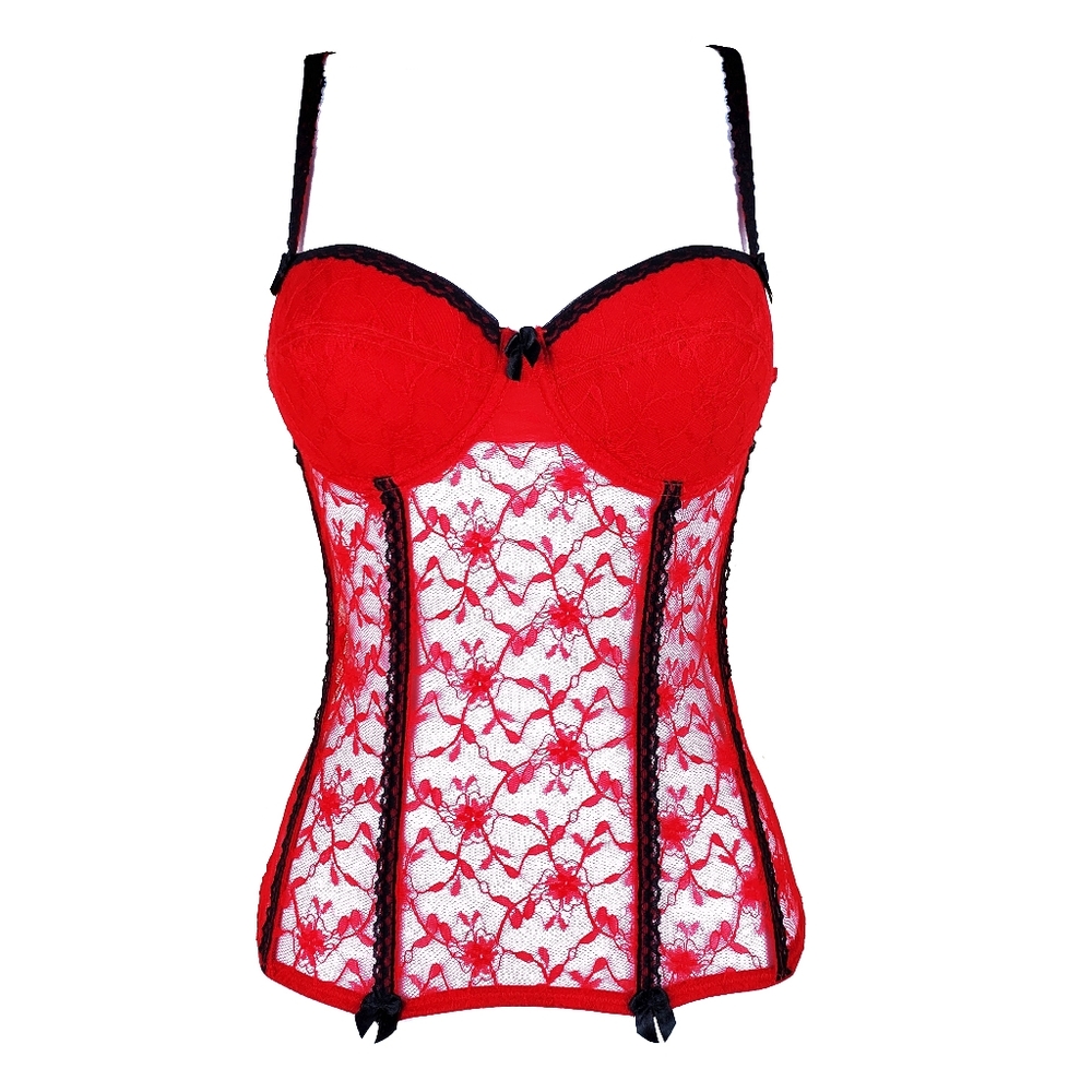 SOPHIE B. Red Floral Lace Corset Bustier S
